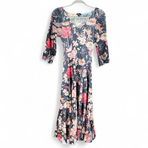 Komarov Floral Feminine Romantic Crinkle Softcore Twirl Fit Flare Midi Dress M - Picture 1 of 13